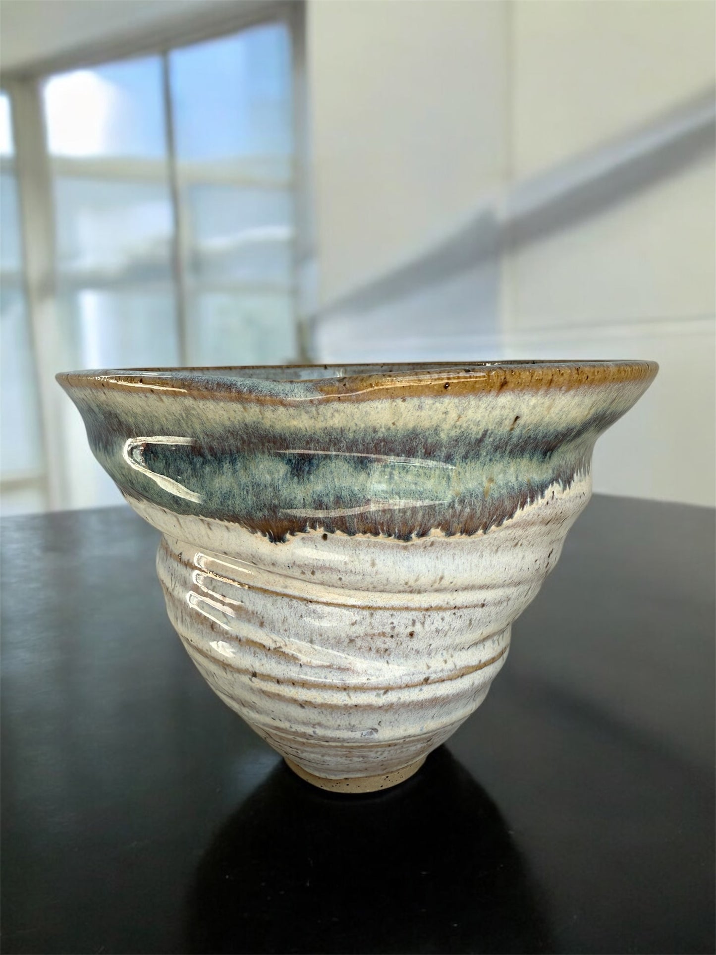 Teal & White Spiral Wheel-Thrown Bowl