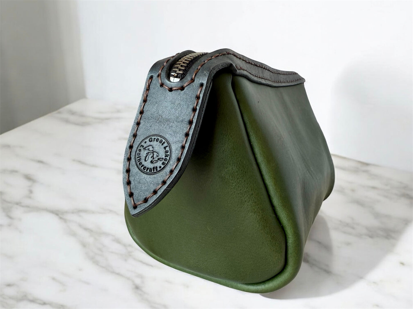 Leather Toiletries Bag - Deep Green, L