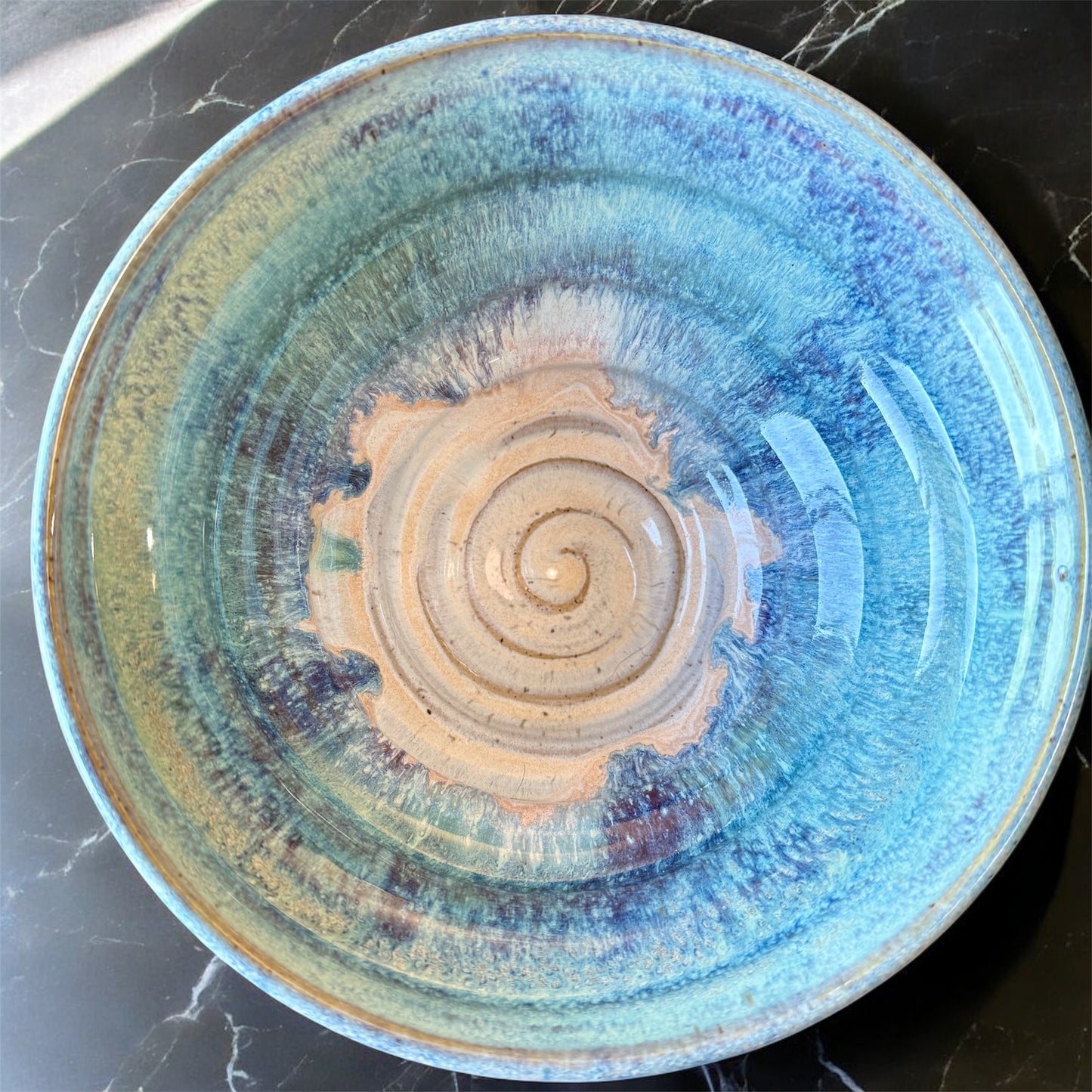 Aqua, Cobalt Blue & Cream Spiral Bowl