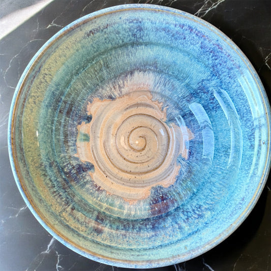 Aqua, Cobalt Blue & Cream Spiral Bowl
