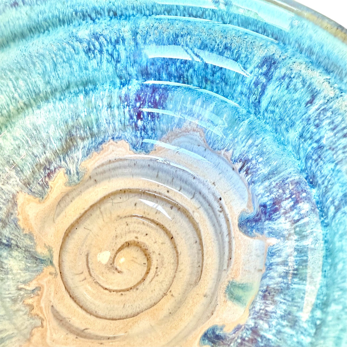 Aqua, Cobalt Blue & Cream Spiral Bowl