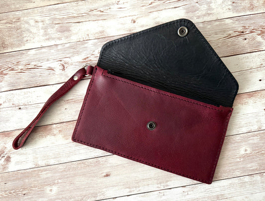 Lined Leather Wristlet - Merlot
