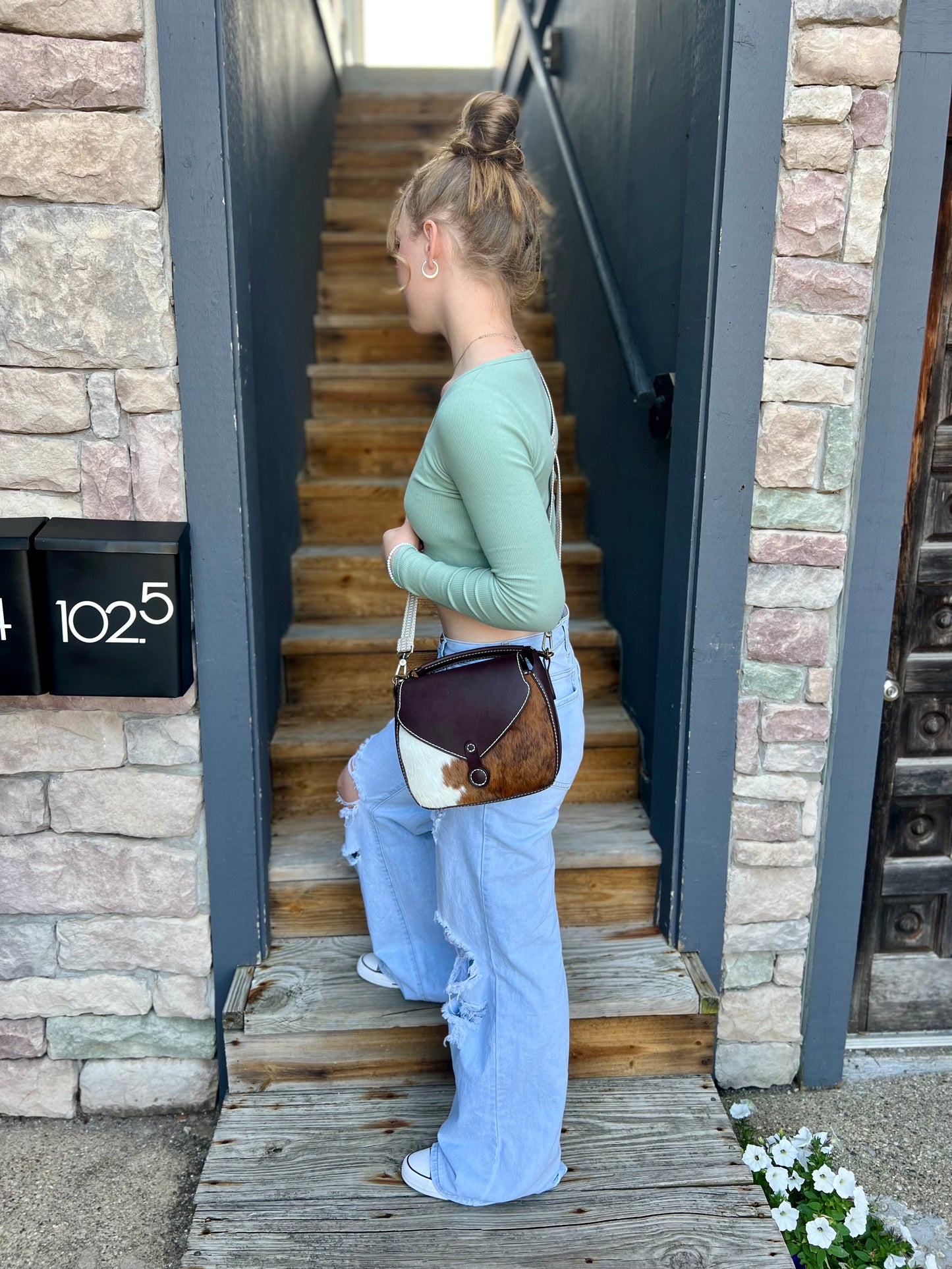 Hair-On-Hide Crossbody Saddle Bag