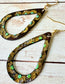 Leather Teardrop Earrings with Cutout - Hand-Stamped/Painted, Bohemian Floral, L