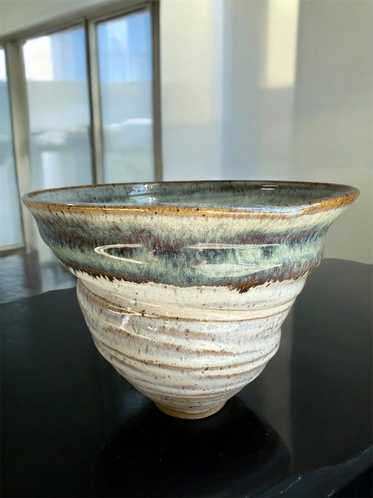 Teal & White Spiral Wheel-Thrown Bowl