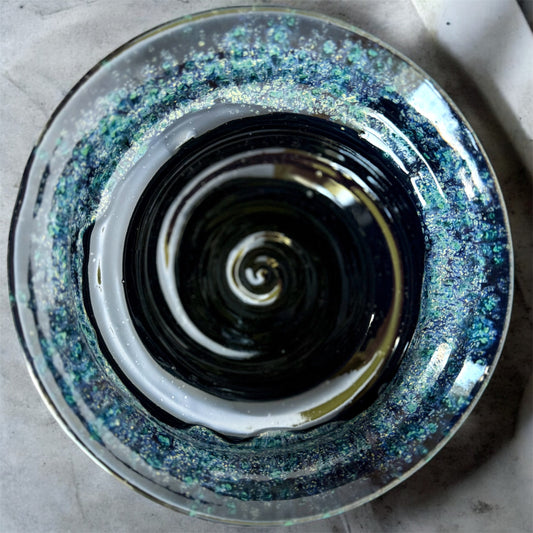 Black & Aqua Speckled Spiral Bowl