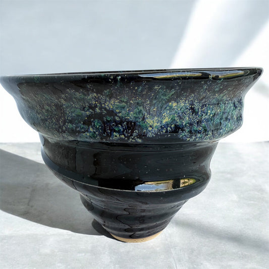 Black & Aqua Speckled Spiral Bowl