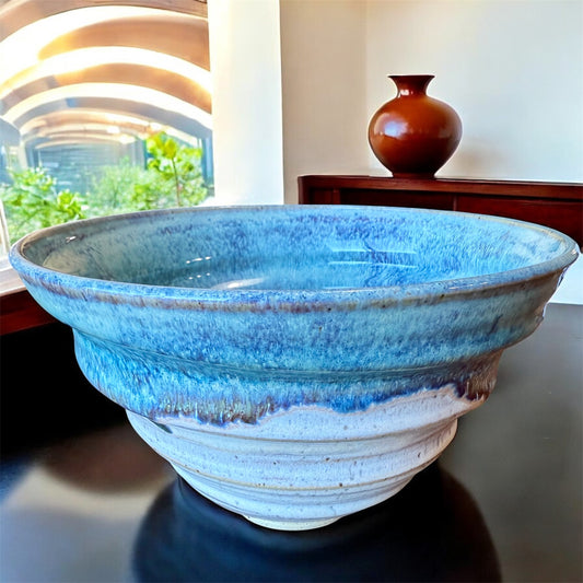 Aqua, Cobalt Blue & Cream Spiral Bowl