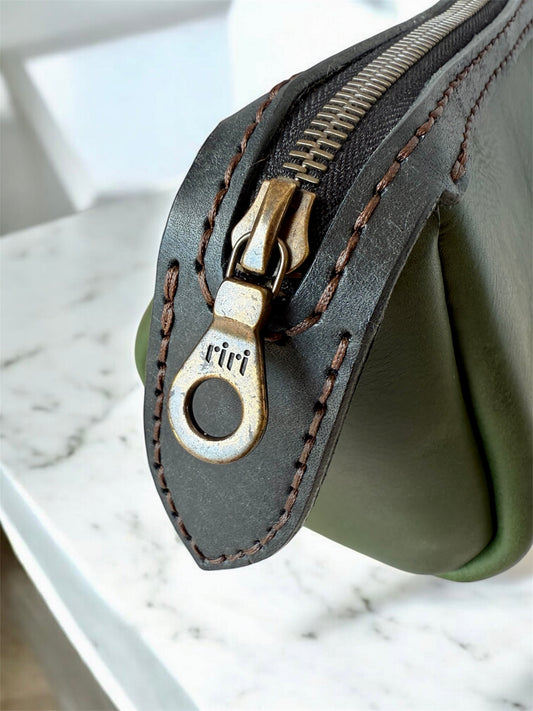 Leather Toiletries Bag - Deep Green, L
