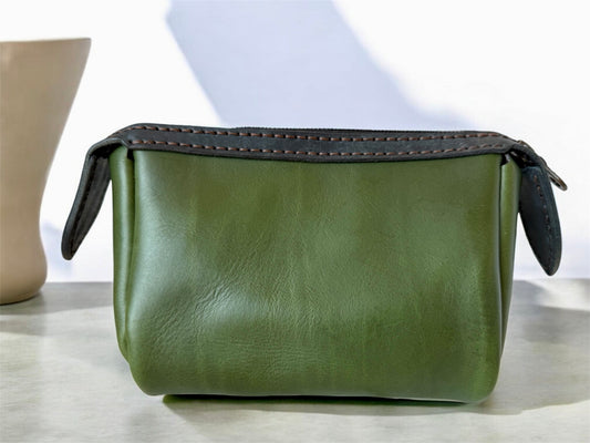 Leather Toiletries Bag - Deep Green, L